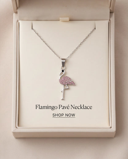Silver Pink Crystal Paved Flamingo Pendant Necklace
