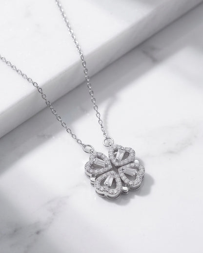 Silver Convertible 2-in-1 Heart Clover Necklace