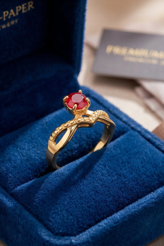 Gold Ruby Crown Chevron Statement Ring