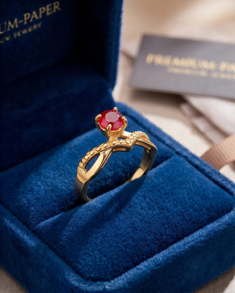 Gold Ruby Crown Chevron Statement Ring