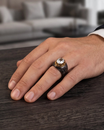 Celestial Solstice Diamond-Cut Signet Ring