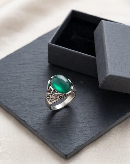 Jade Equinox Stippled Signet Ring