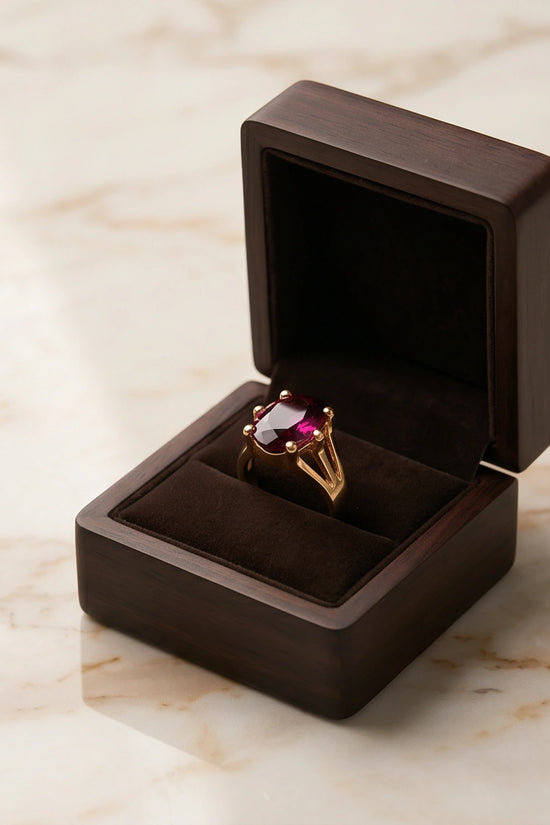 Gold Plated Deep Rhodolite Oval Statement Ring