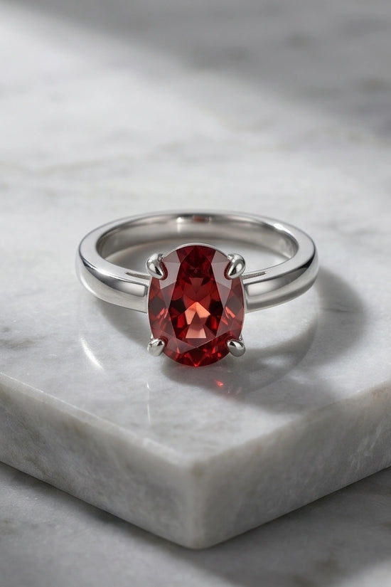 Sterling Silver Oval-Cut Ruby Red Solitaire Ring