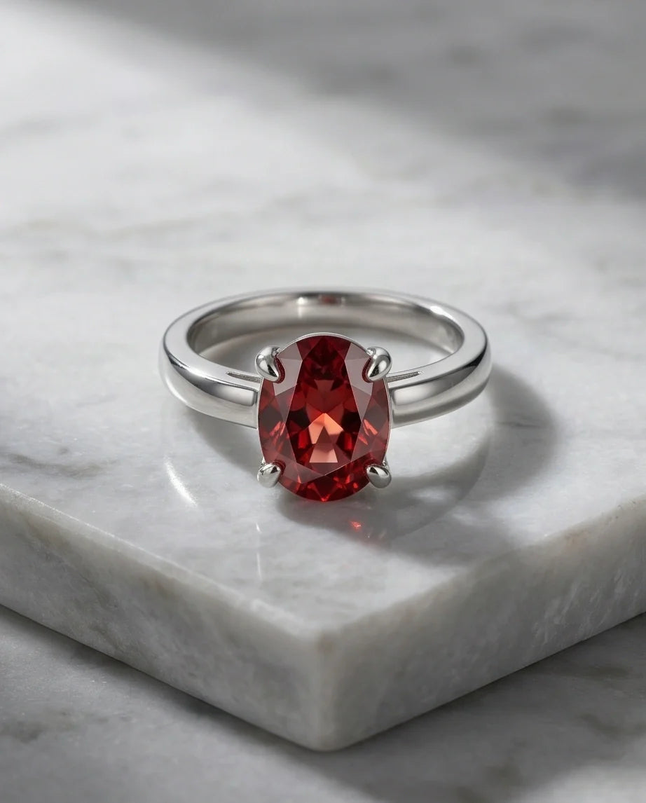 Sterling Silver Oval-Cut Ruby Red Solitaire Ring