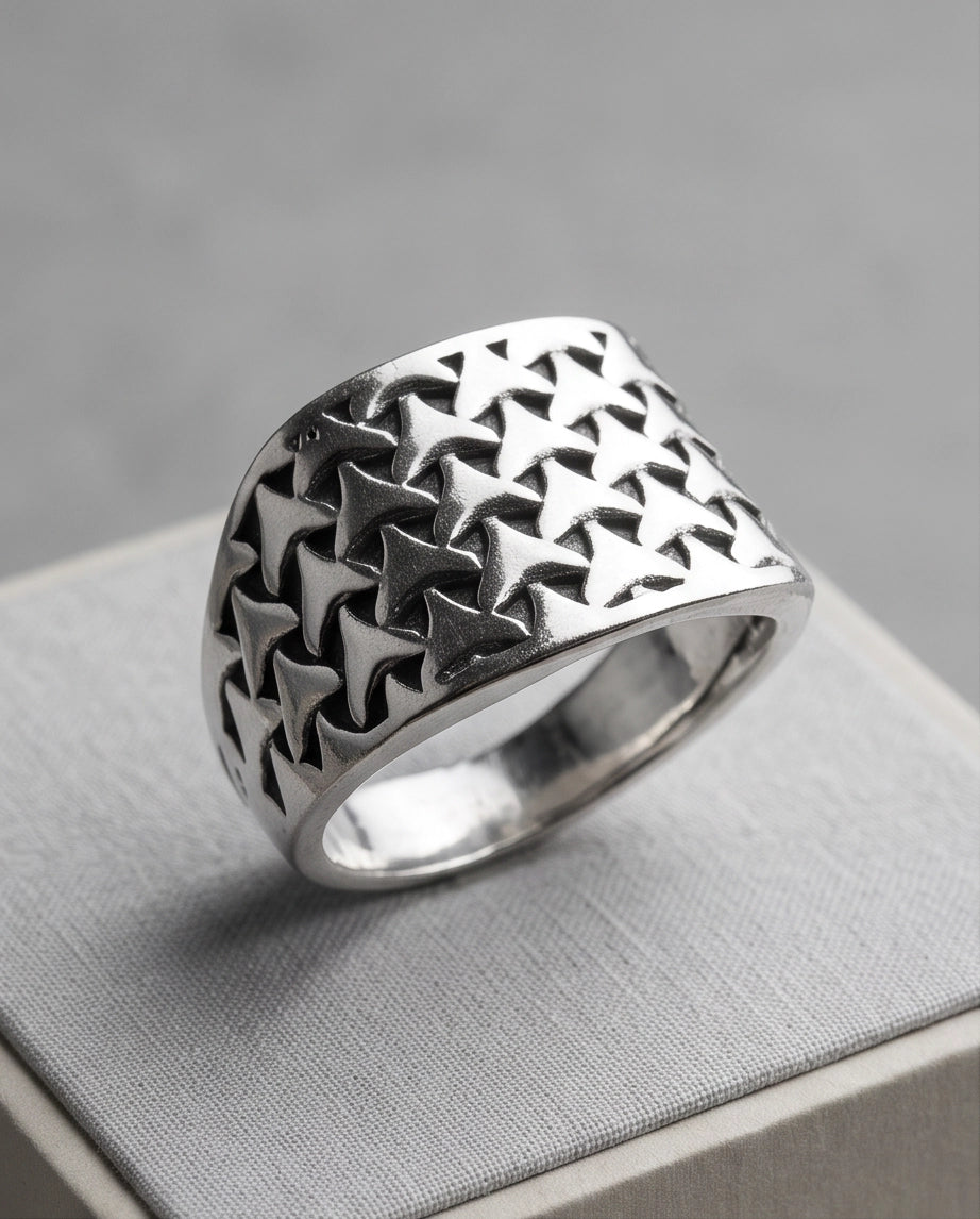 Interlocking Triangular Mosaic Silver Band