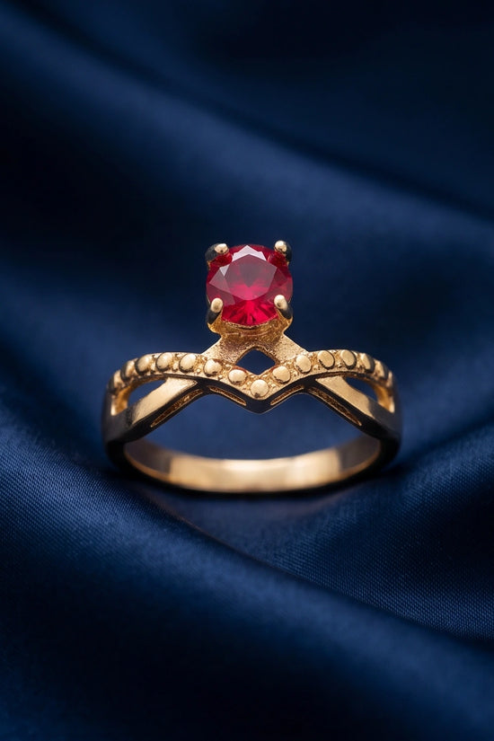Gold Ruby Crown Chevron Statement Ring