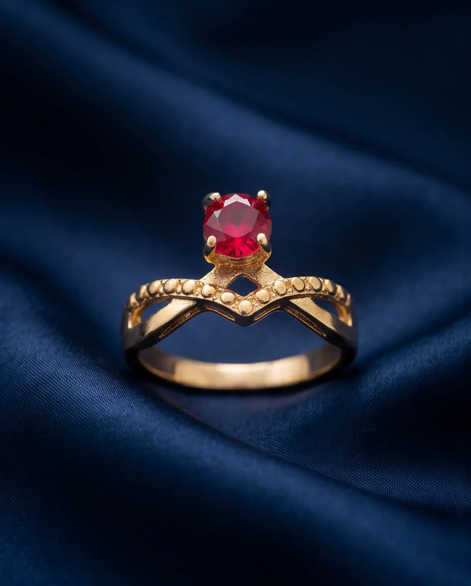 Gold Ruby Crown Chevron Statement Ring
