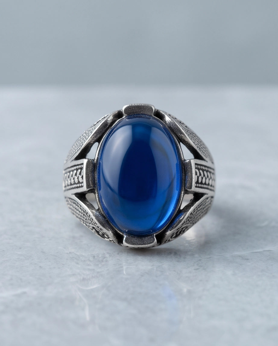 Cobalt Eclipse Stippled Signet Ring