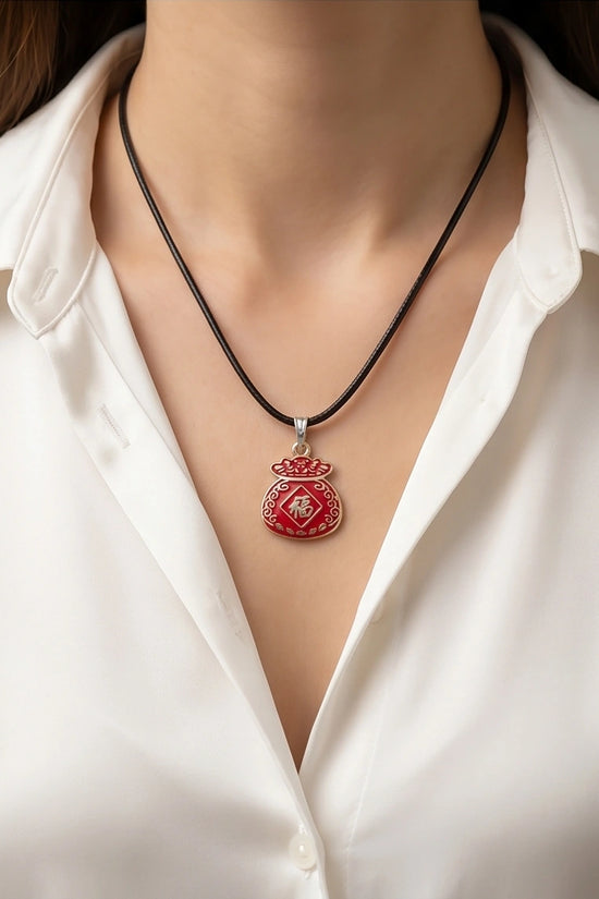 Traditional Red "Fu" Lucky Money Bag Pendant Necklace
