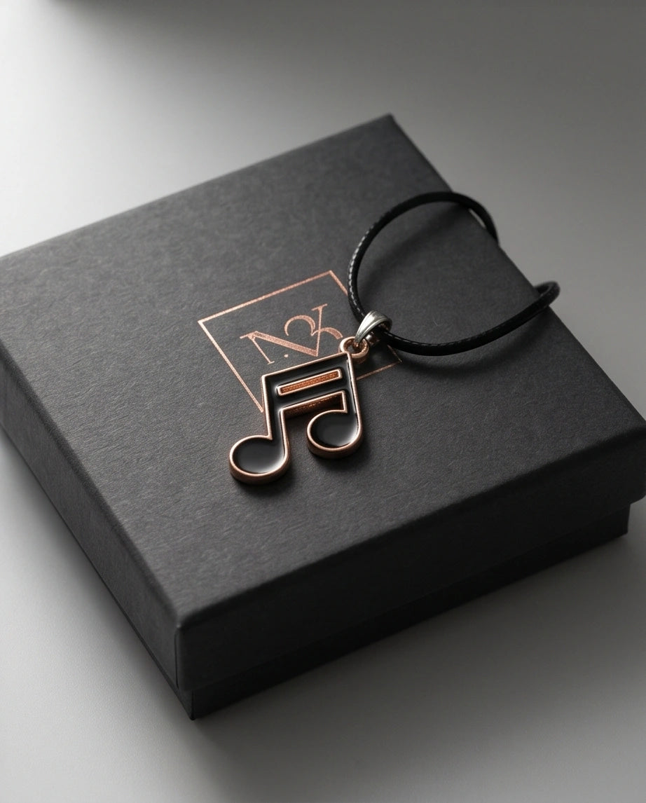 Rose Gold and Black Sixteenth Note Necklace