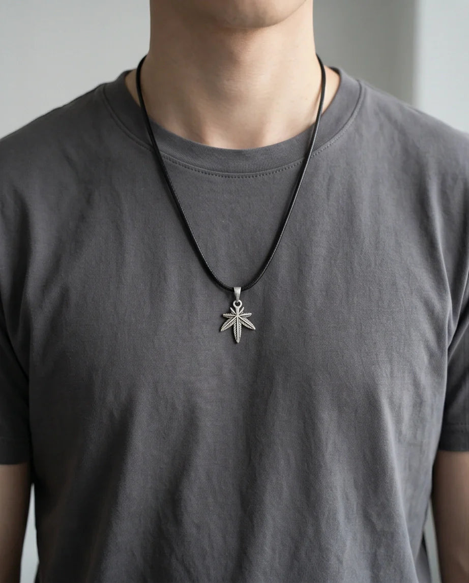 Silver Palm Leaf Pendant Necklace