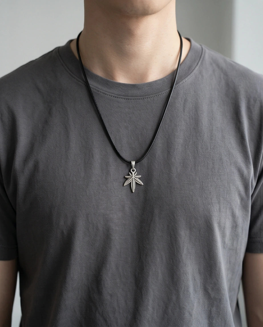 Silver Palm Leaf Pendant Necklace