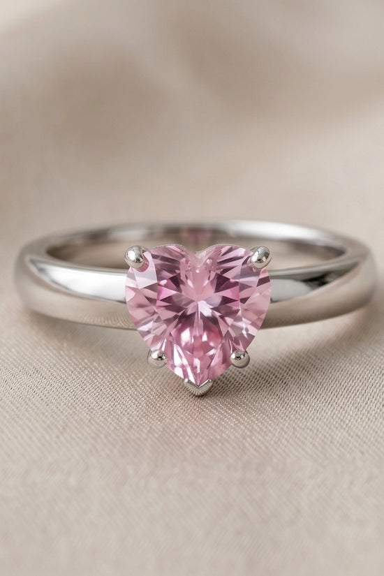 Sterling Silver Heart-Cut Pink Sapphire Solitaire Ring