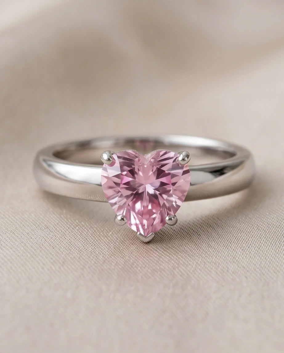Sterling Silver Heart-Cut Pink Sapphire Solitaire Ring