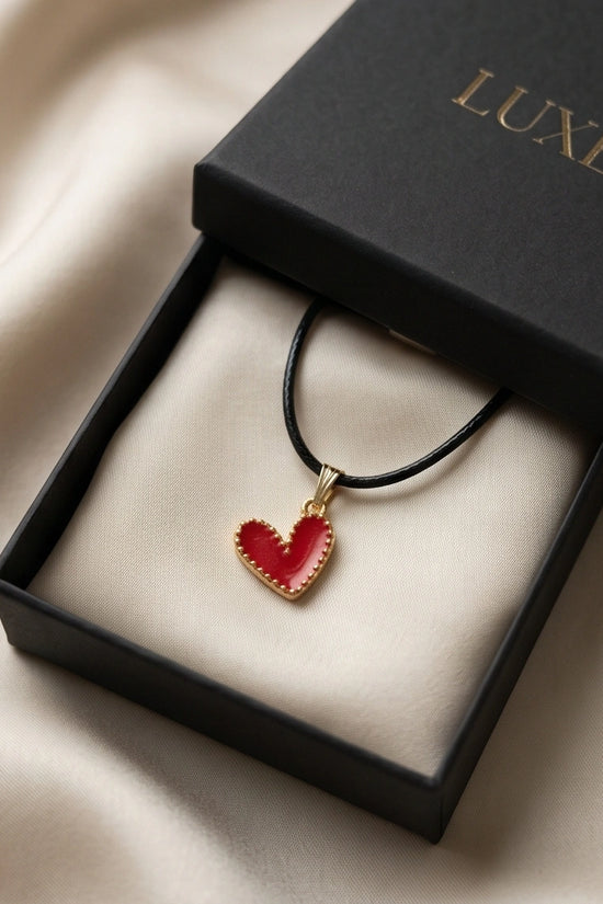 Gold and Textured Red Heart Necklace