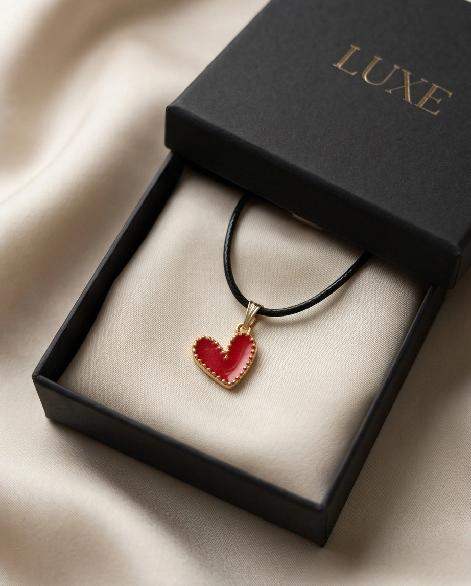 Gold and Textured Red Heart Necklace