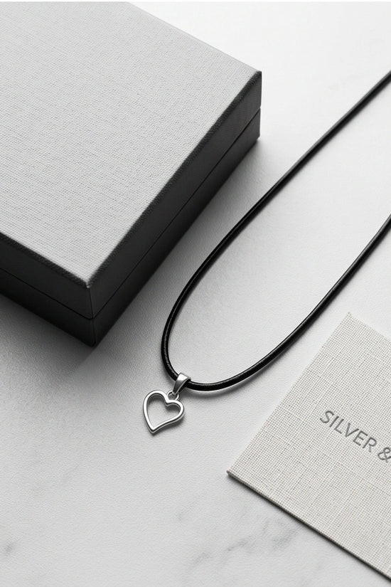 Silver Polished Open Heart Necklace