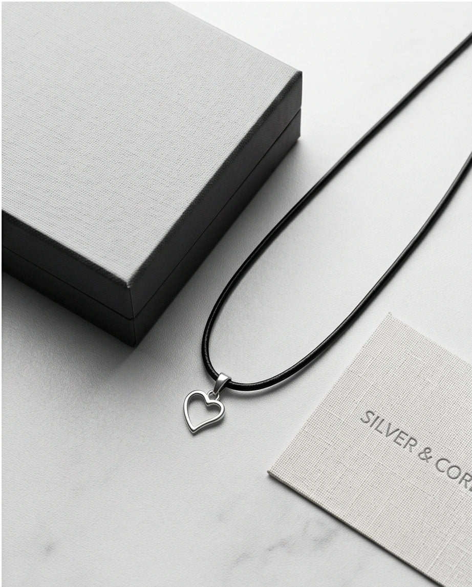 Silver Polished Open Heart Necklace