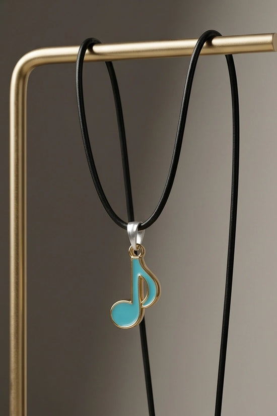 Gold and Turquoise Eighth Note Necklace