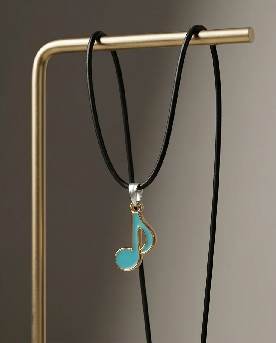 Gold and Turquoise Eighth Note Necklace