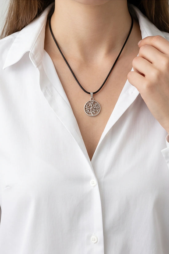 The Eternal Roots: Matte Silver Tree of Life Medallion Necklace