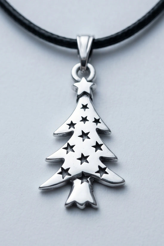 The Starry Pine: Minimalist Matte Silver Christmas Tree Pendant Necklace