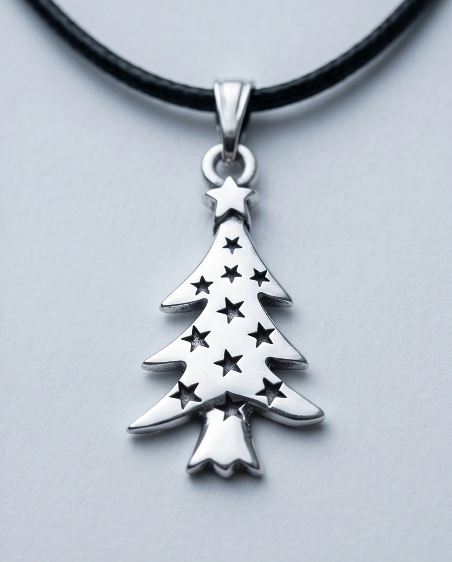 The Starry Pine: Minimalist Matte Silver Christmas Tree Pendant Necklace