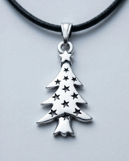 The Starry Pine: Minimalist Matte Silver Christmas Tree Pendant Necklace