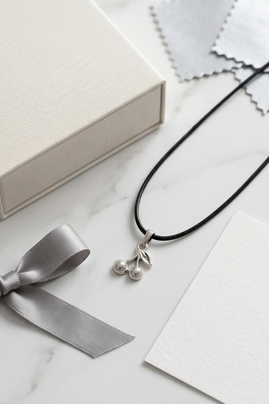 Silver Double Cherry Pendant Necklace