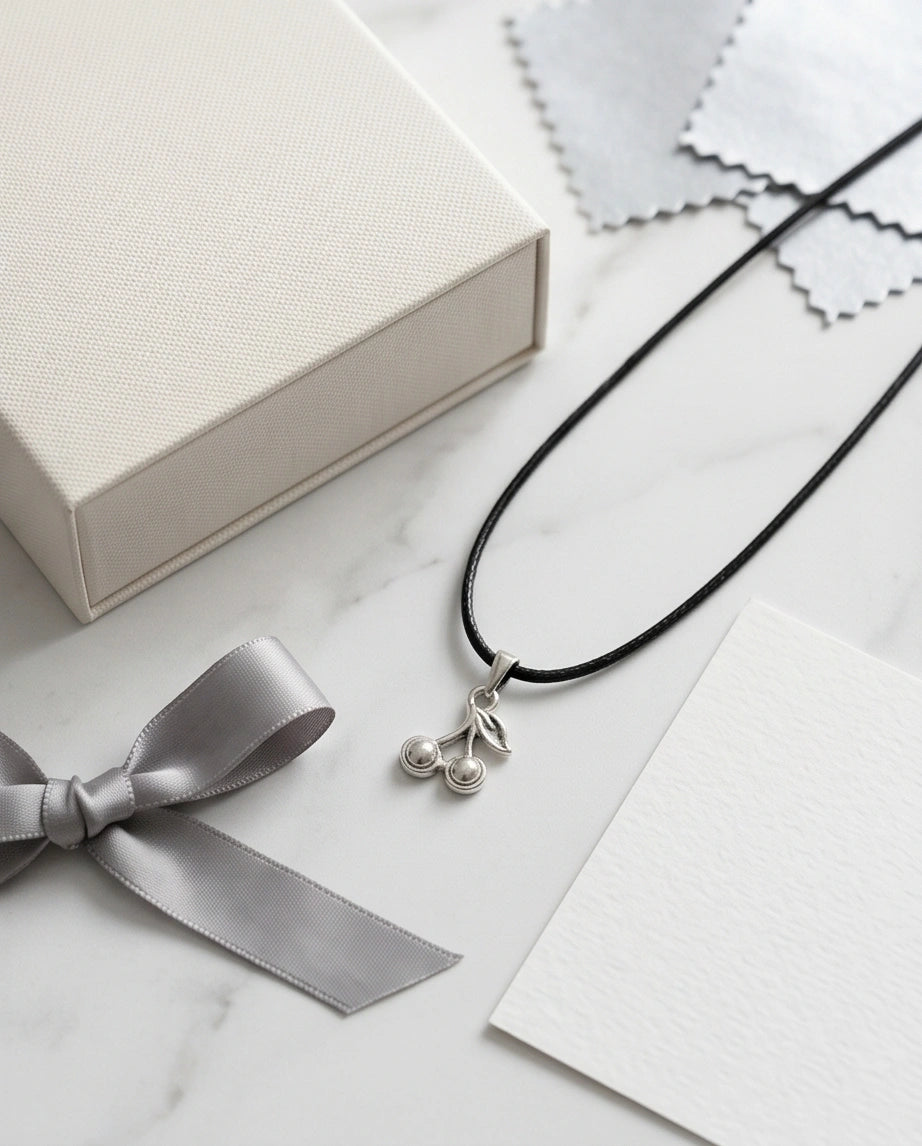 Silver Double Cherry Pendant Necklace