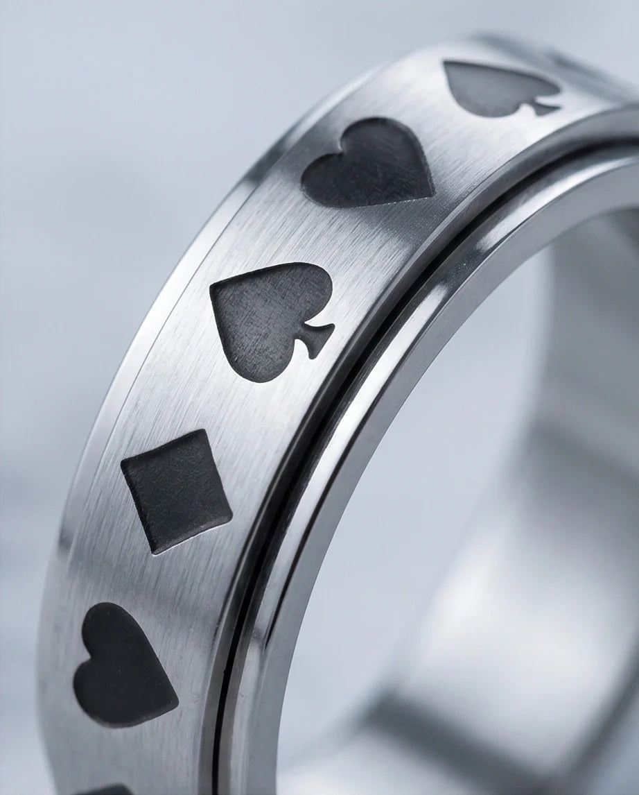 Silver Playing Cards Suit Spinner Ring