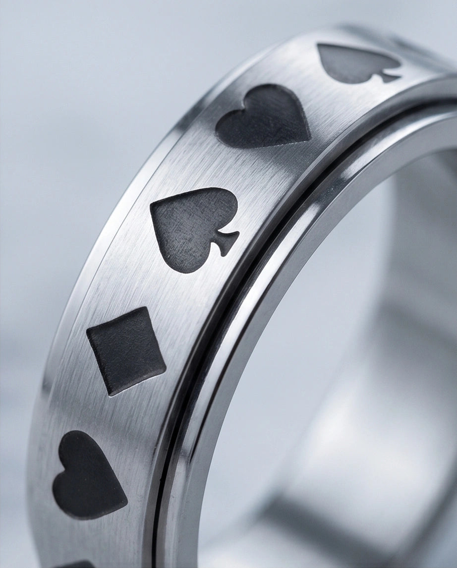 Silver Playing Cards Suit Spinner Ring