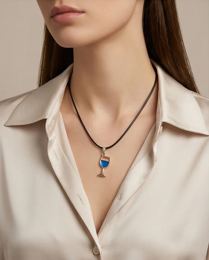 Gold and Royal Blue Wine Glass Necklace