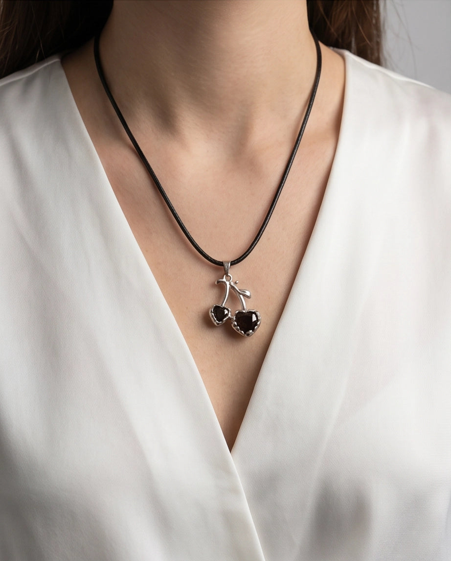 Dark Crystal Double Cherry Cord Necklace