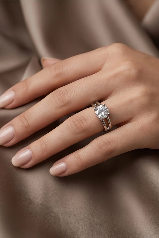 Sterling Silver Round-Cut Split Shank Moissanite Solitaire Ring