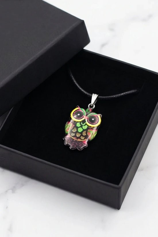 Neon Cyberpunk Owl Totem Pendant Necklace
