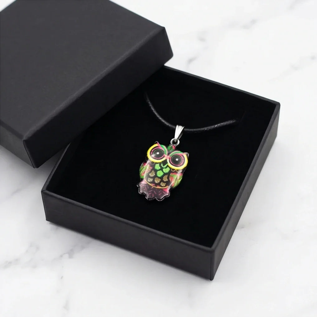Neon Cyberpunk Owl Totem Pendant Necklace