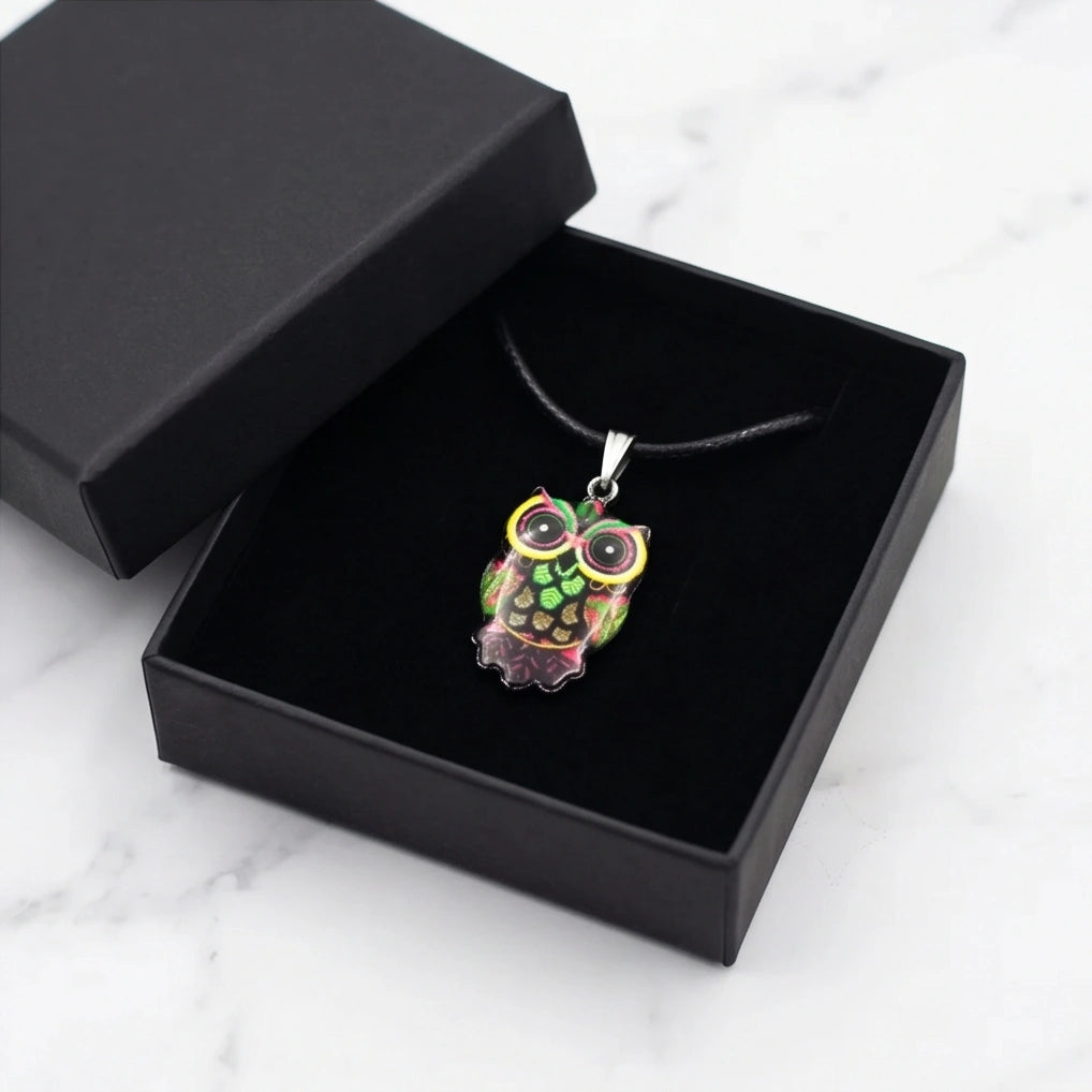 Neon Cyberpunk Owl Totem Pendant Necklace