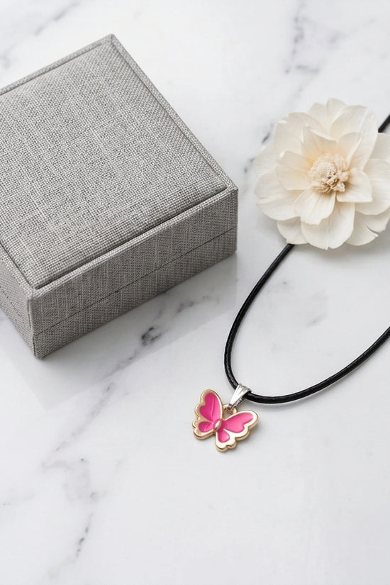 Gold and Pink Butterfly Necklace