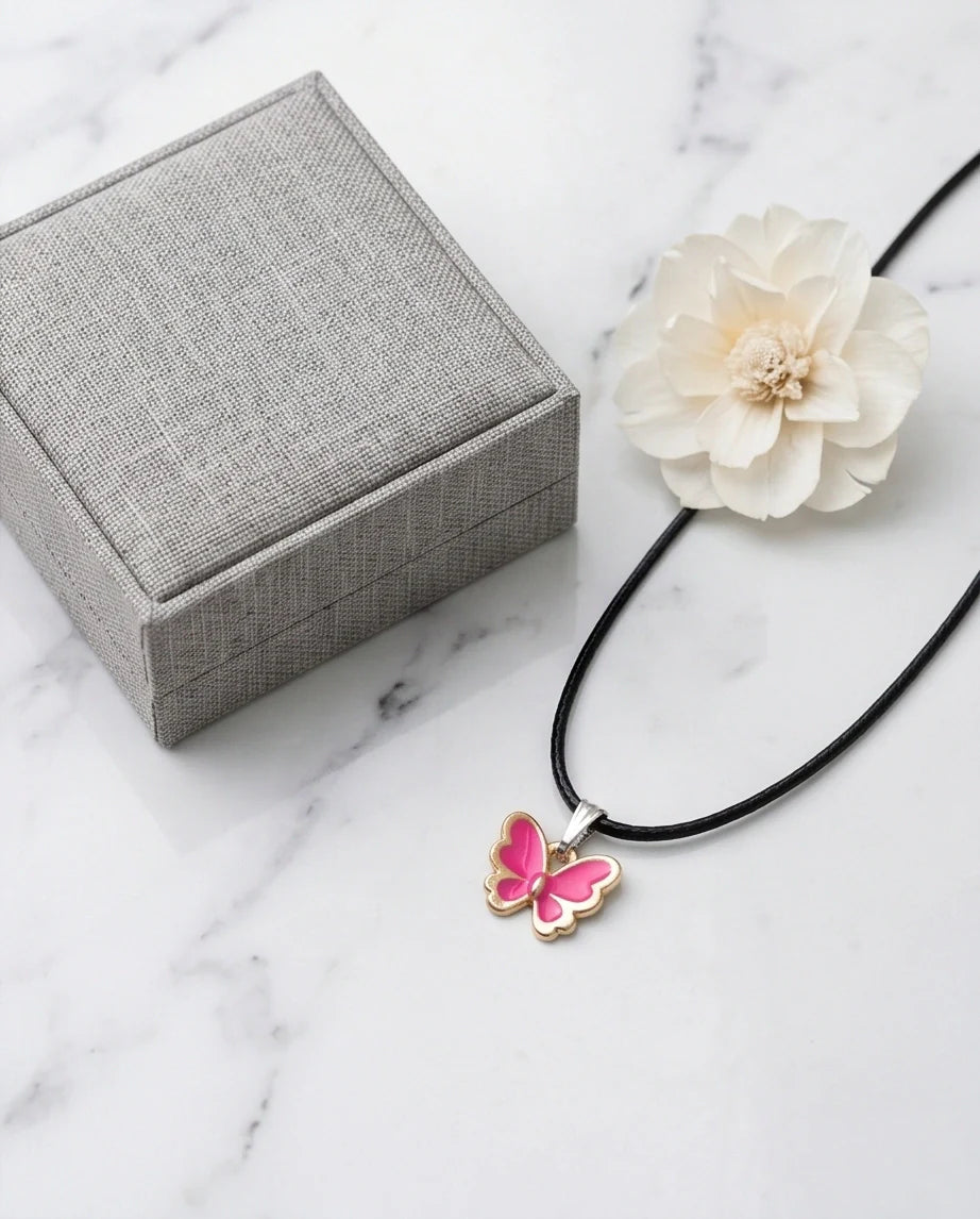 Gold and Pink Butterfly Necklace