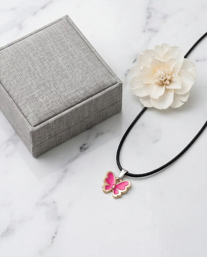 Gold and Pink Butterfly Necklace