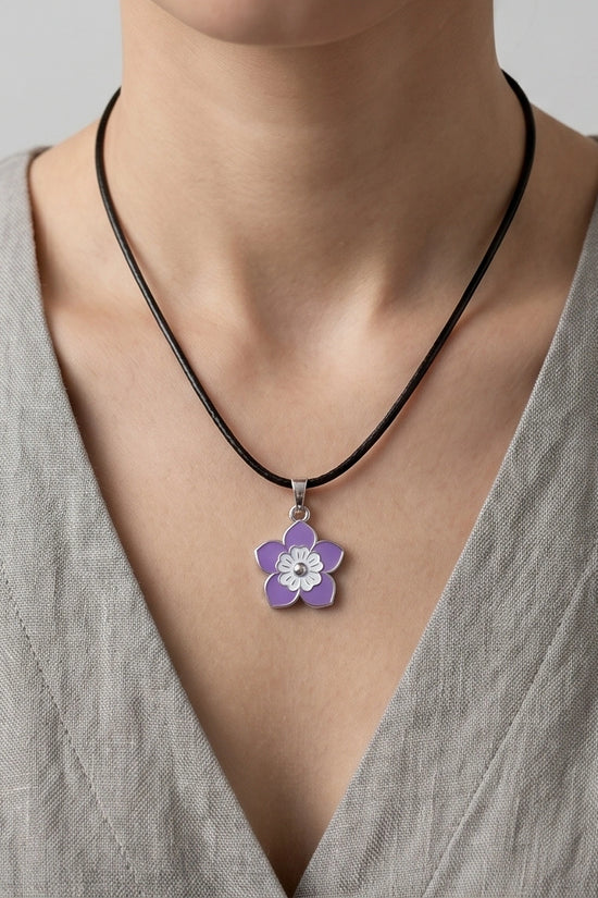 Delicate Lavender and White Layered Floral Enamel Pendant Necklace