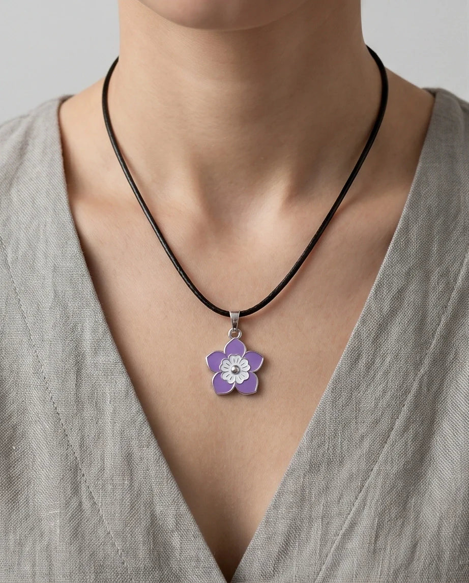 Delicate Lavender and White Layered Floral Enamel Pendant Necklace