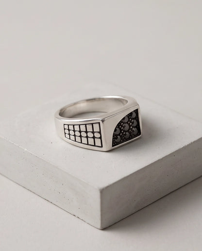 Garnet Micro-Pavé Geometric Segment Band Silver Ring