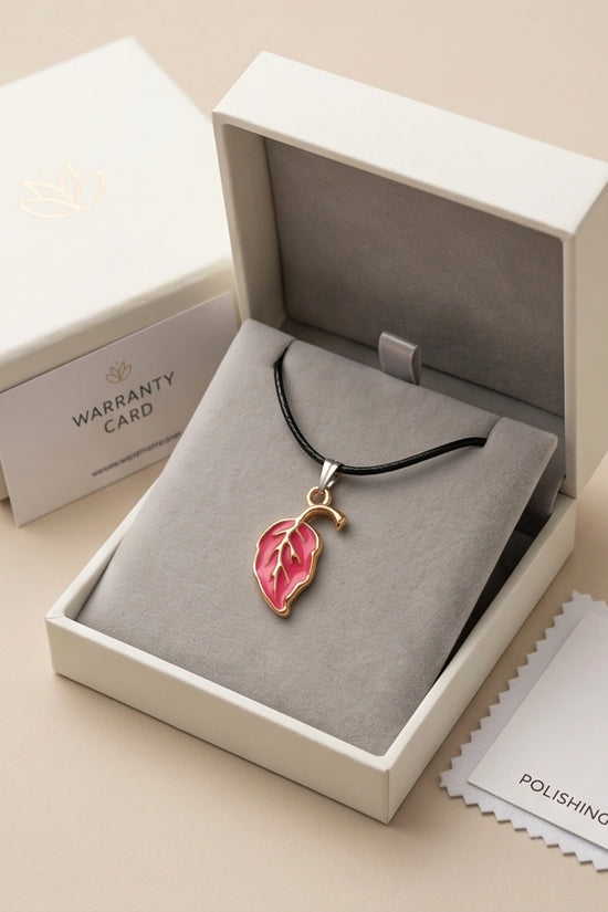 Gold and Pink Leaf Pendant Necklace