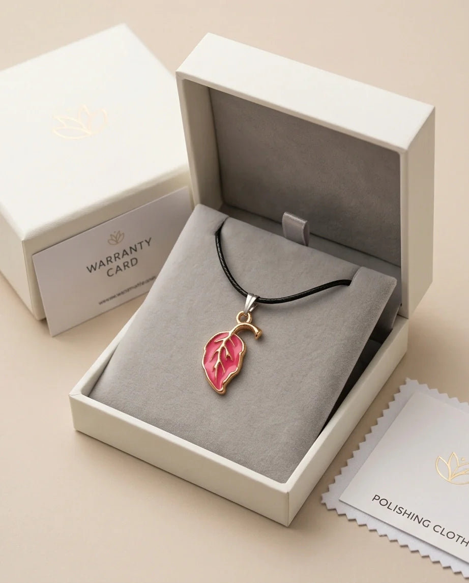 Gold and Pink Leaf Pendant Necklace
