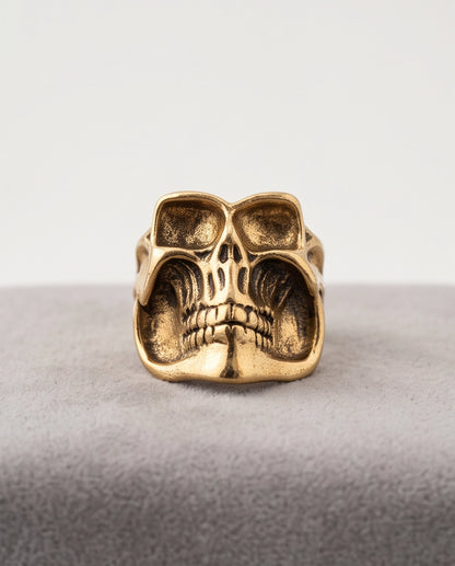 Abstract Sculptural Minimalist Skull Gold Ring