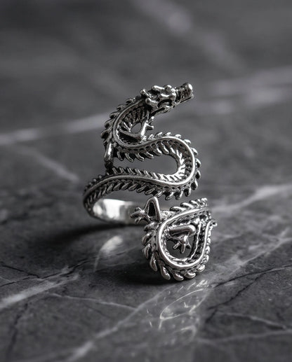 Oxidized Silver Coiled Dragon Wrap Ring