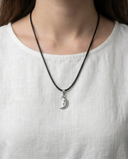 Silver Vintage Crescent Moon Face Necklace
